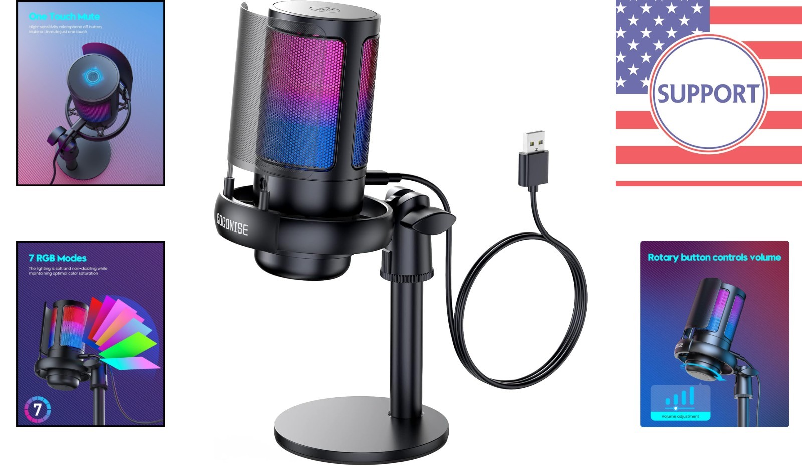 Cardioid Gaming Microphone with Quick Mute - USB & Headphone Jack Compatibility