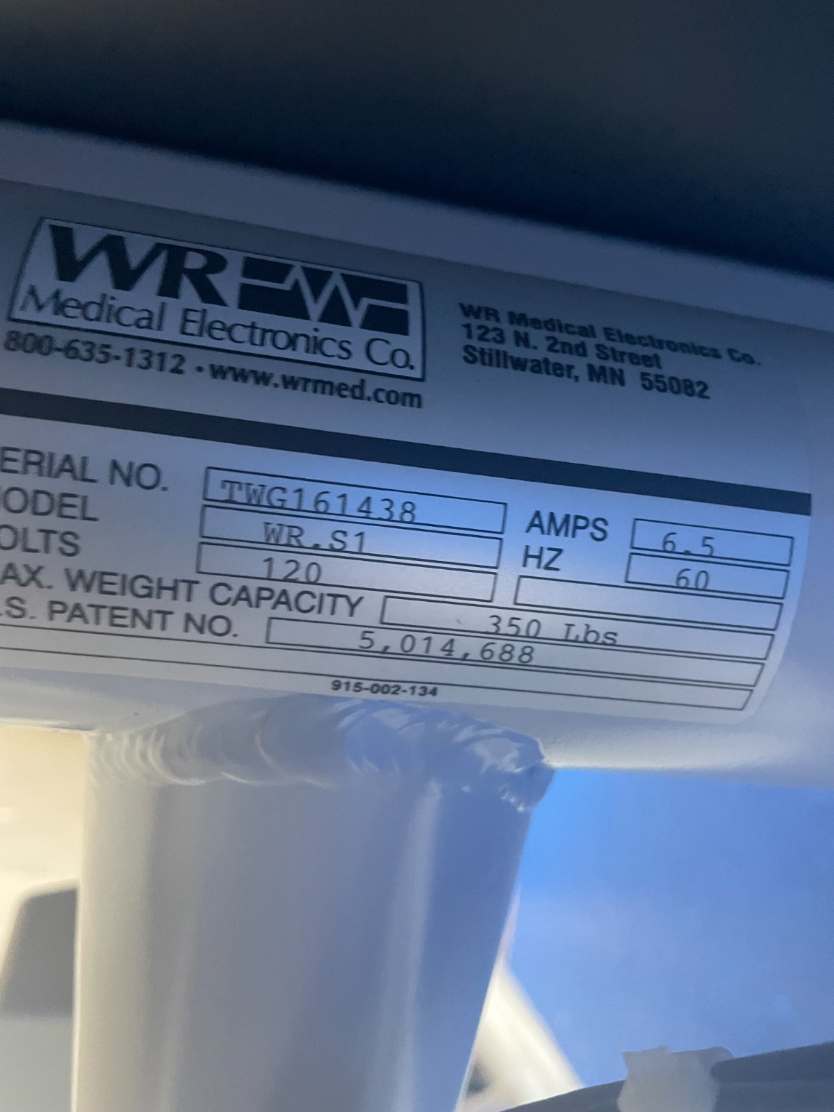 WR Medical Electronics Tilt Table model WR.S1