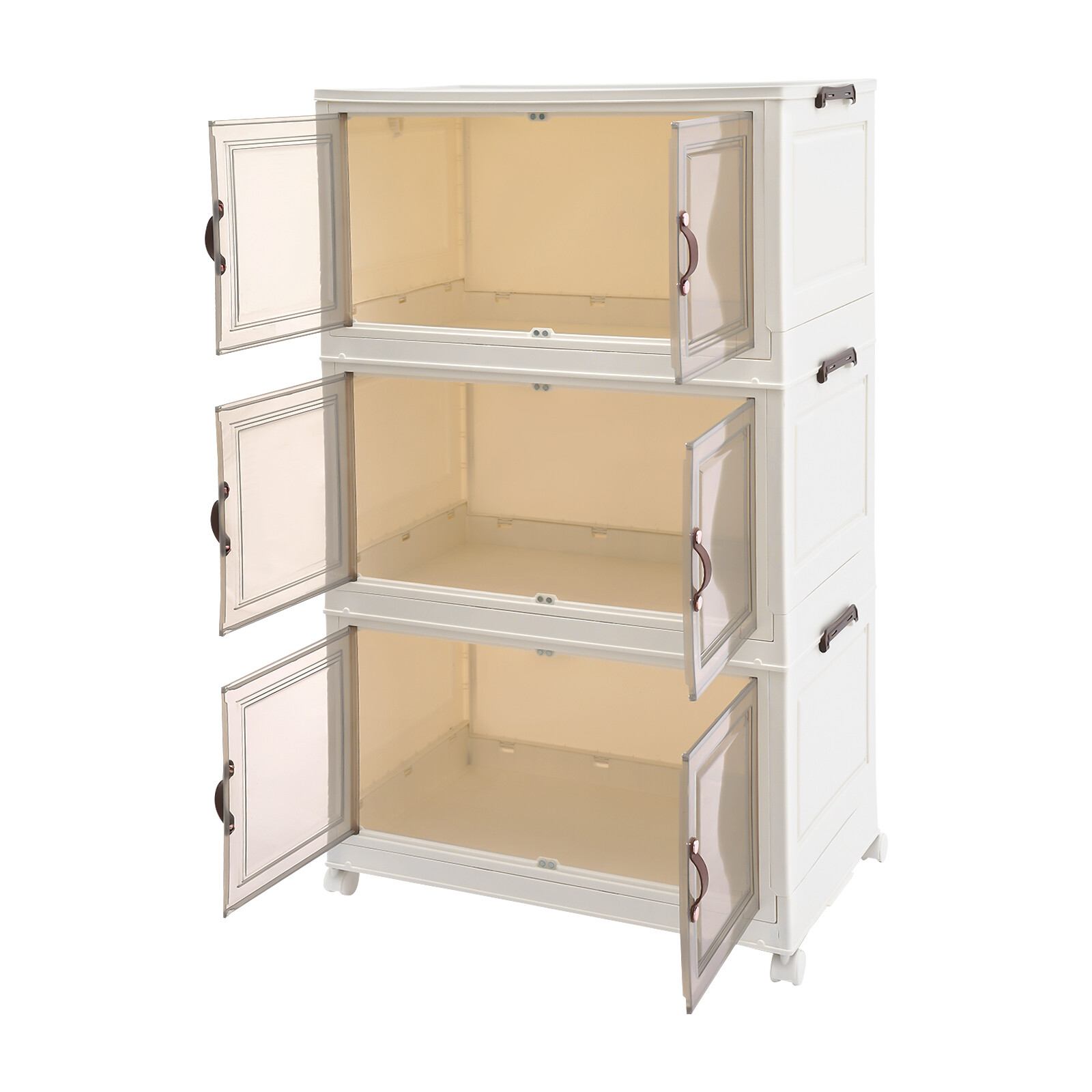 3PCS Foldable Storage Cabinets, Stackable Storage Containers w/ Wheels