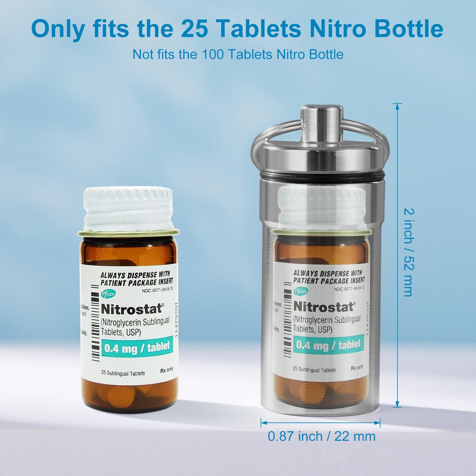 Keychain Pill Holder for Nitroglycerin, 2 Pack Mini Waterproof Portable Trave...