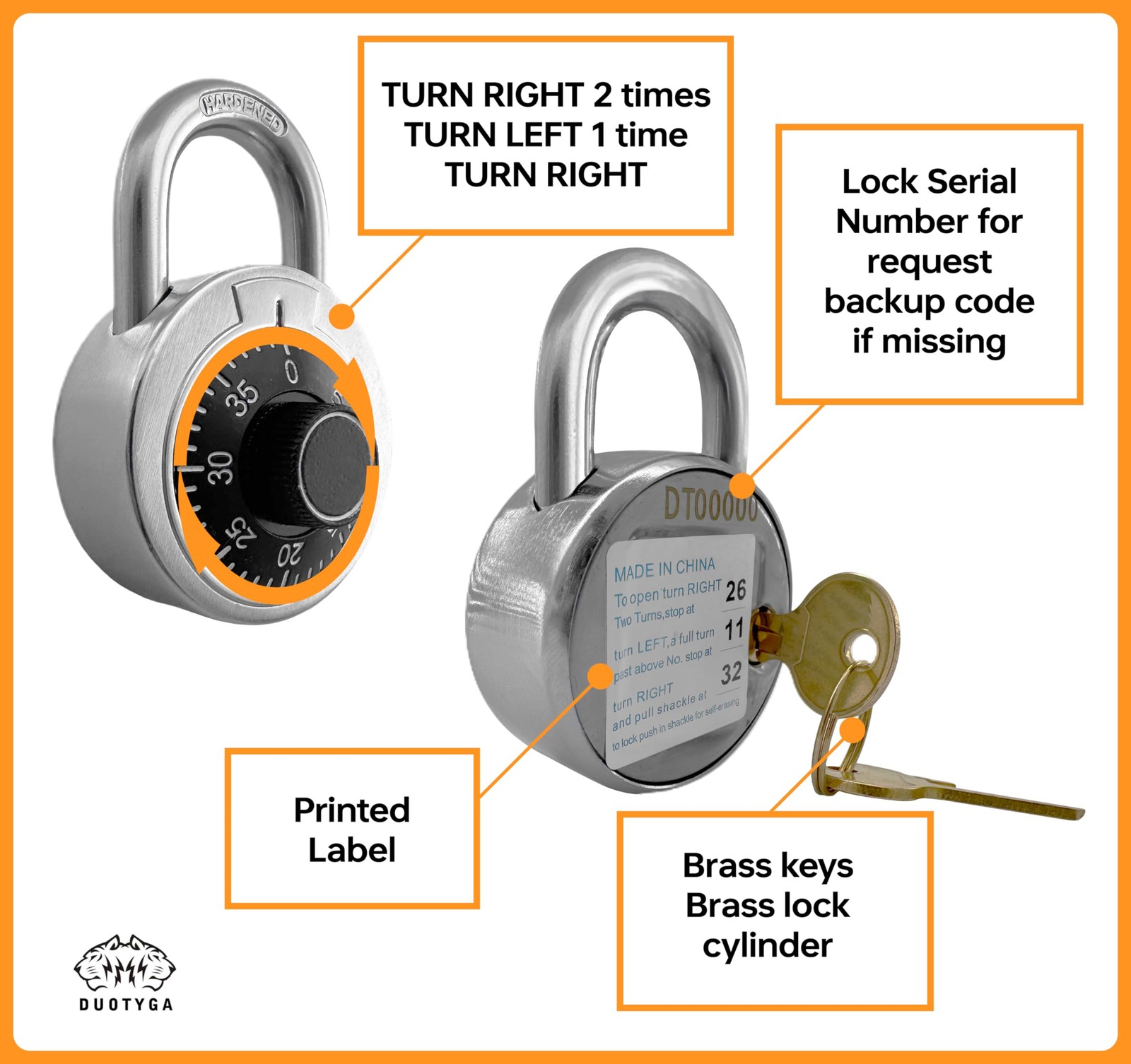 DuoTyga Combination Padlock with Key, 2 Pack Different Passwords, Black