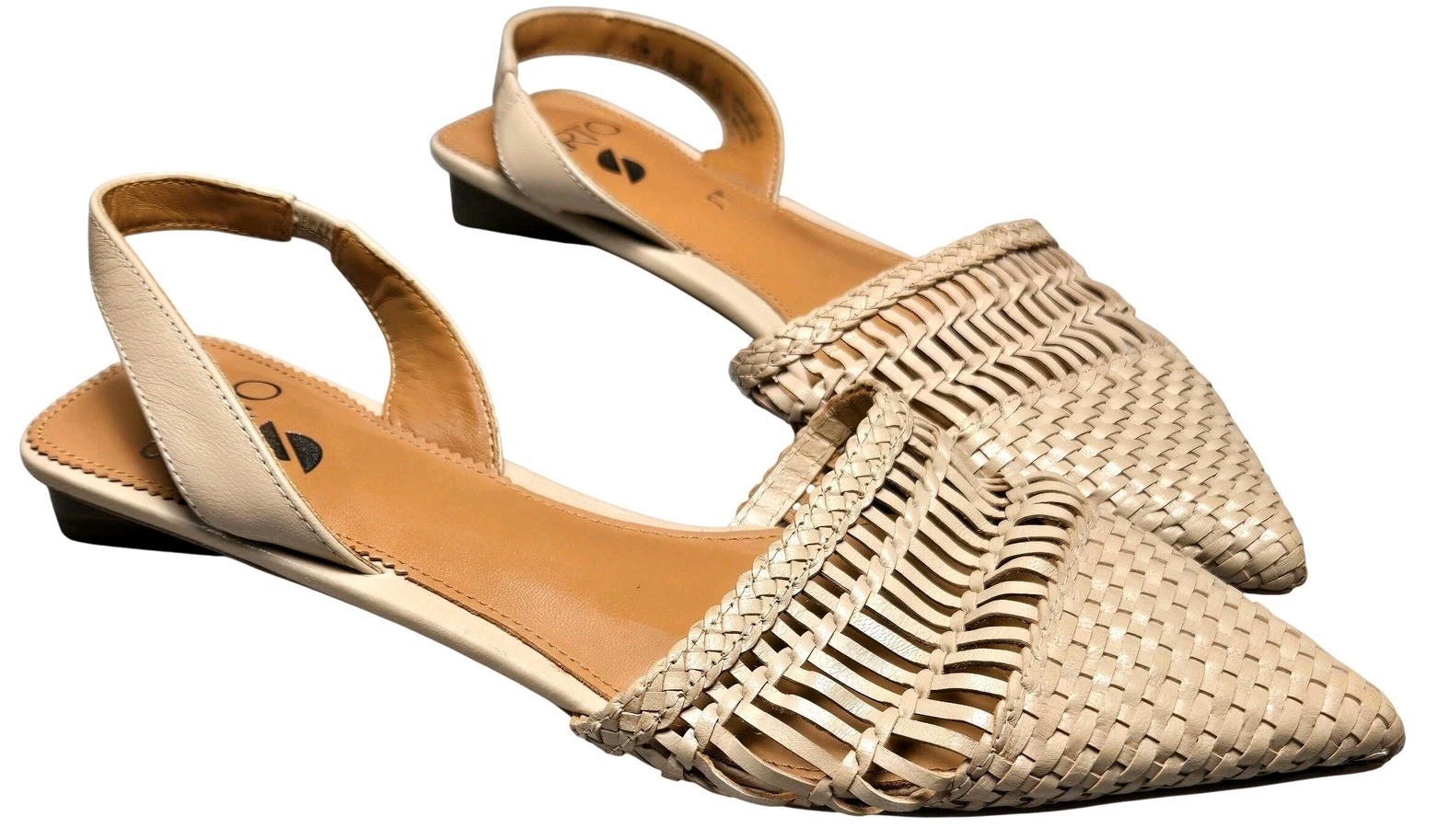 Women's Sarto 8.5M Graydon Woven Leather Pointed Toe Slingback Flats Coastal