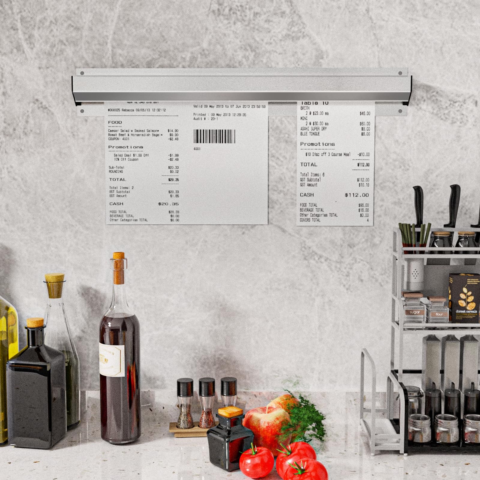 2 PCS Restaurant Ticket Holder Order Receipt Rail Display Slide 16 Inch