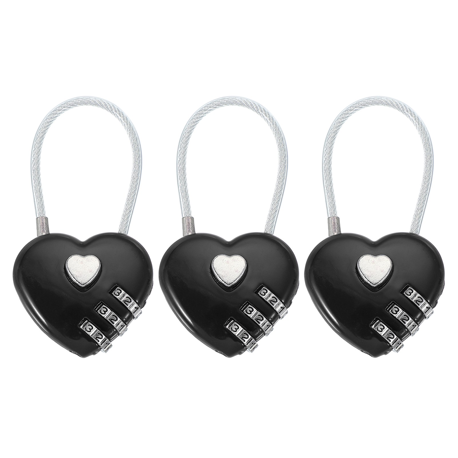 3 Pack Heart Padlock Heart Shape Love Lock Combination Lock Locker Locks Black