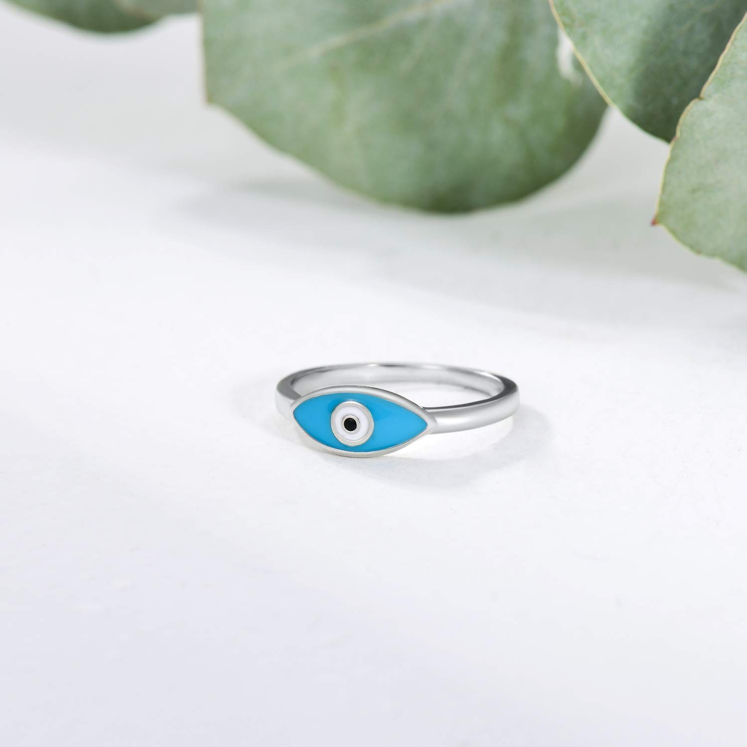 Evil Eye Ring Sterling Silver Stackable Blue Protection evil eye Ring Gift fo...