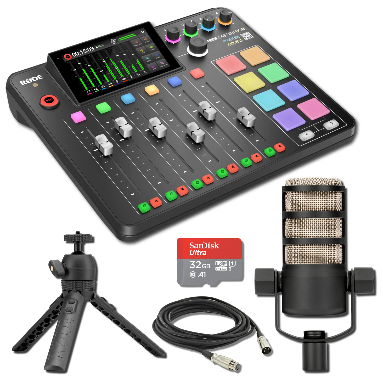 Rode RODECaster Pro II w/ PodMic, Tripod, microSD, XLR & Cloth