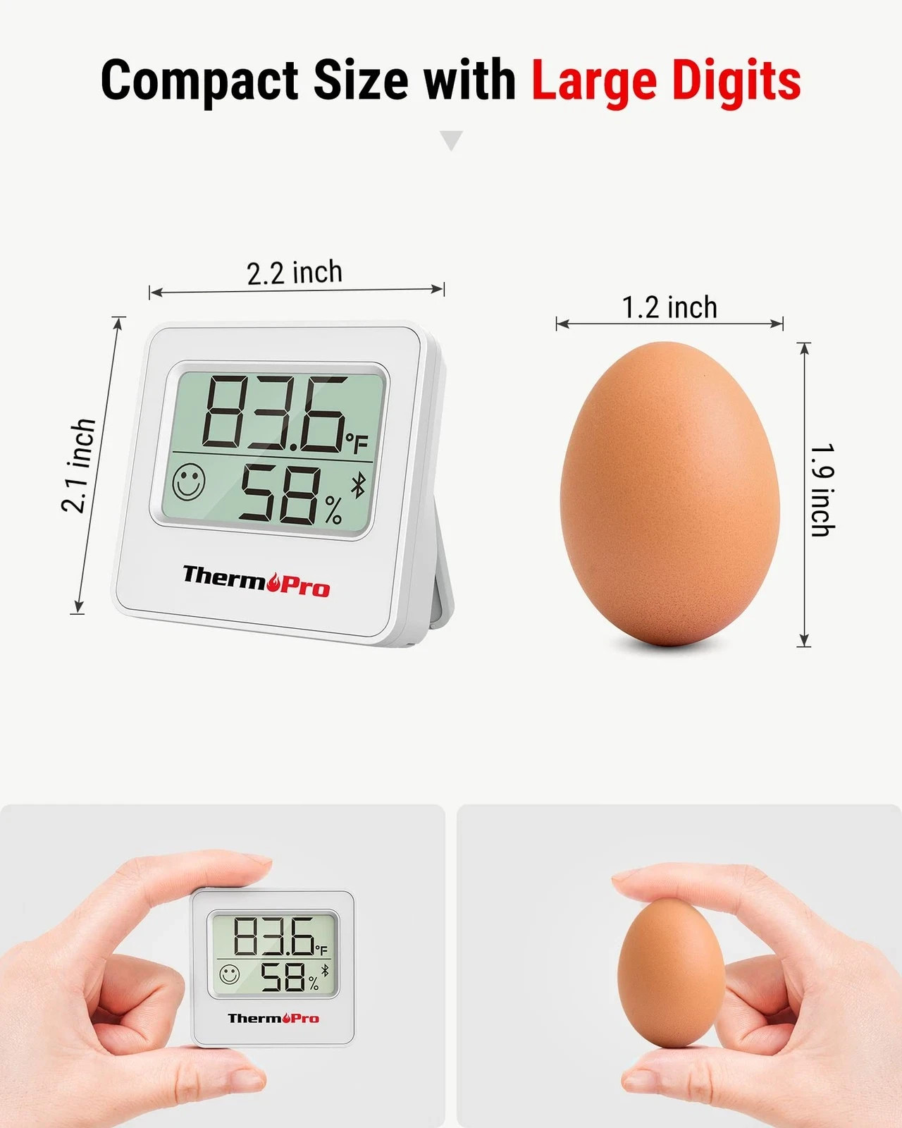 ThermoPro TP357 Digital Hygrometer Bluetooth Thermometer, Classical Silver