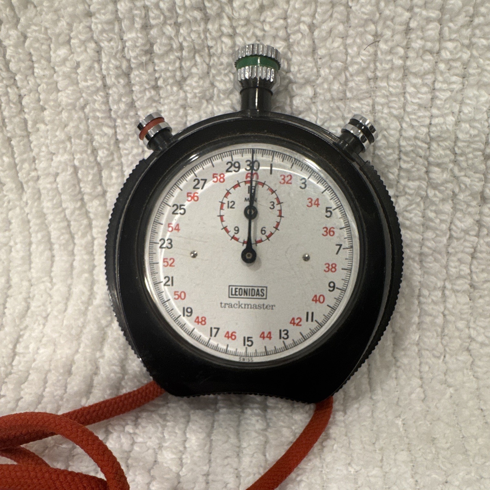 Leonidas Trackmaster Mechanical Stopwatch Chronograph, White Dial Black Case