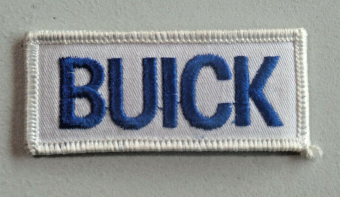 Vintage BUICK Automobile Patch White & Blue Embroidered Rectangle Unused A195