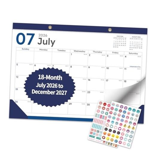 Desk Calendar 2026-2027 -  18 Month Desk Top Calendar July 2026 - Dec