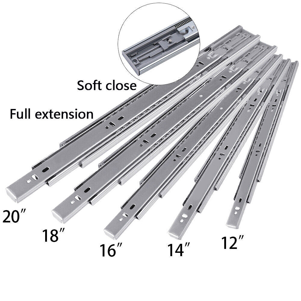 10 Pair Full Extension 100lb Ball Bearing Drawer Slides Soft/Self Close 10"-24"