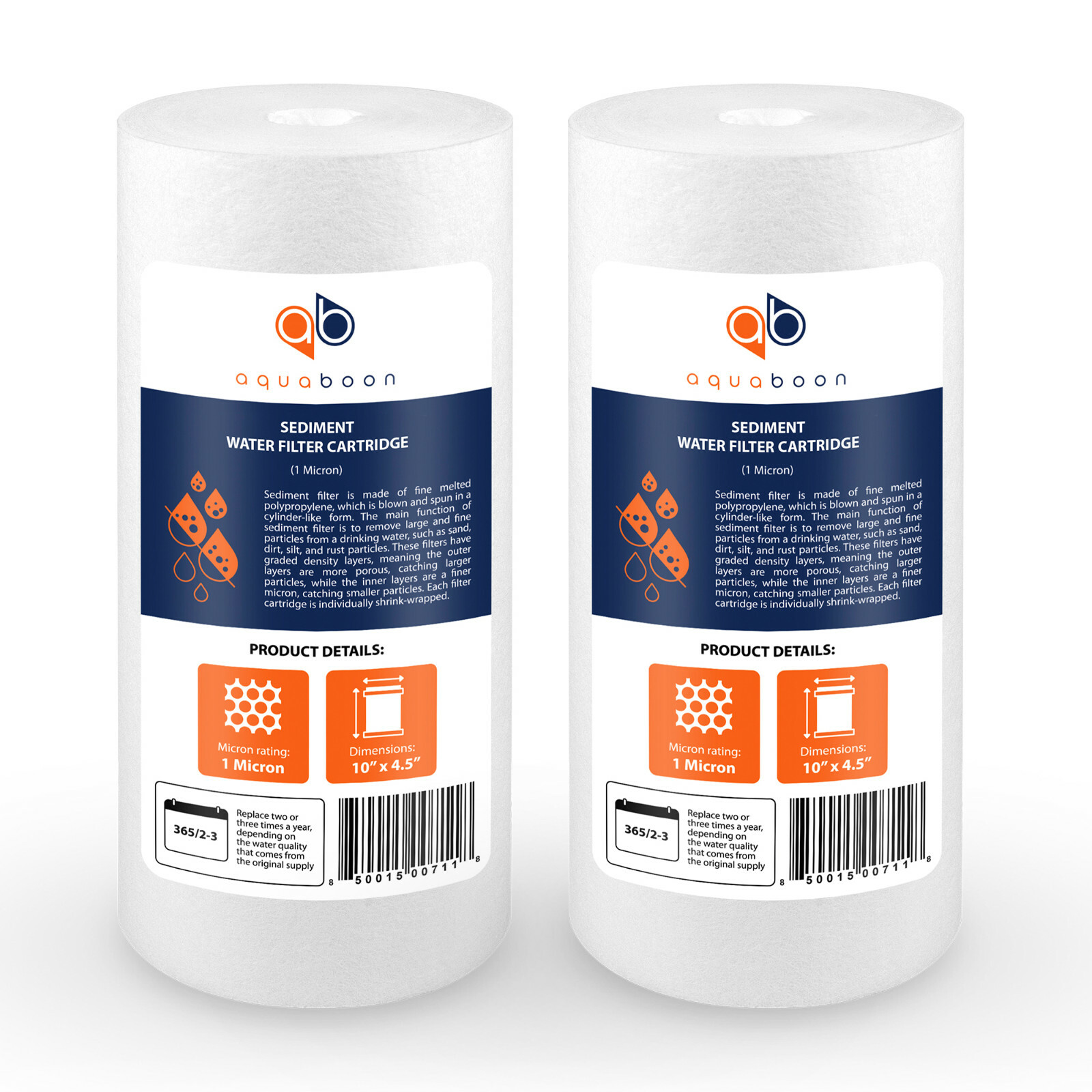 2-PACK of Aquaboon Sediment Water Filter Whole House Big Blue 1 Micron 10"x4.5"