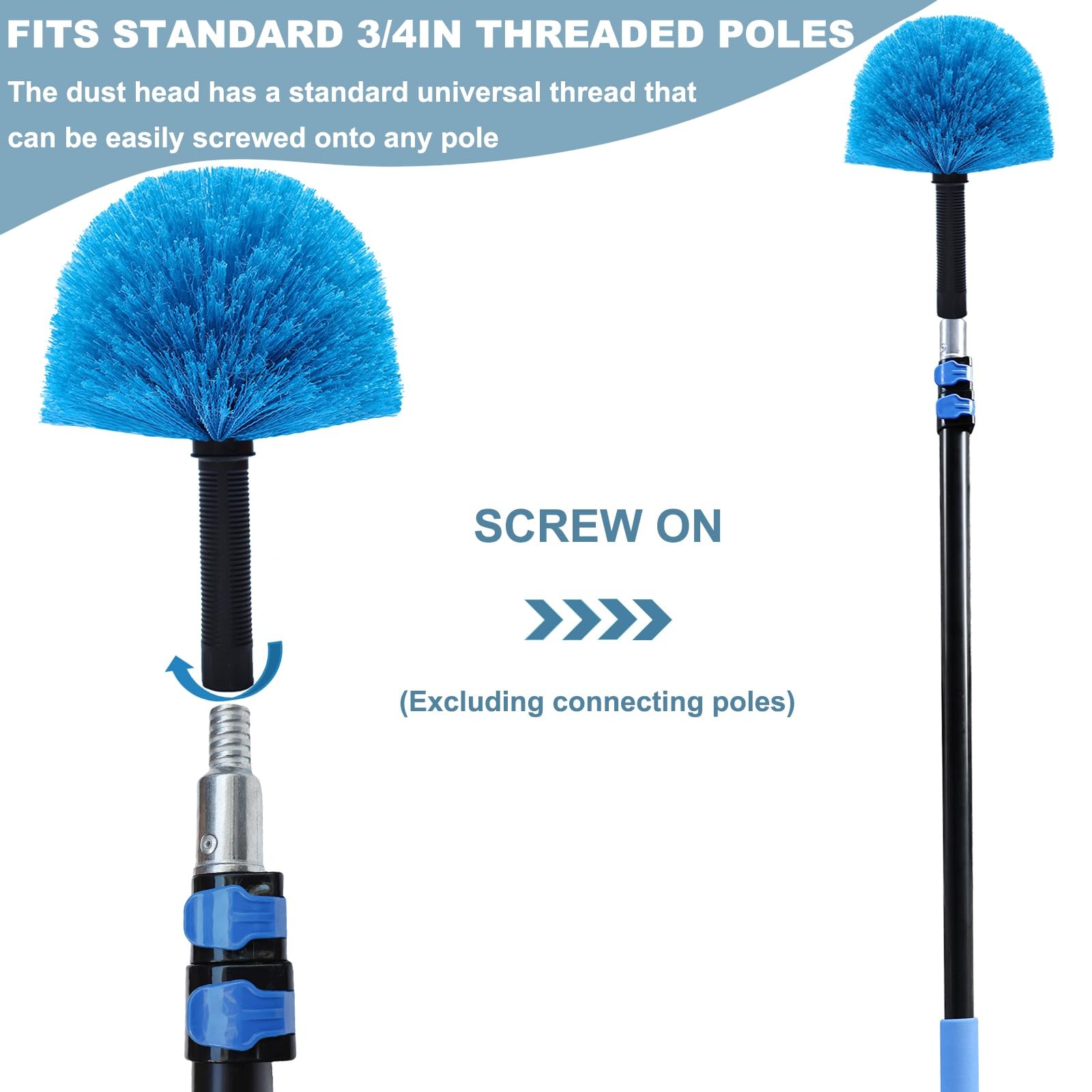 2 Pack Blue Robust Cobweb Duster Head Brush//Superior Twist-On Web Cleaning Tool