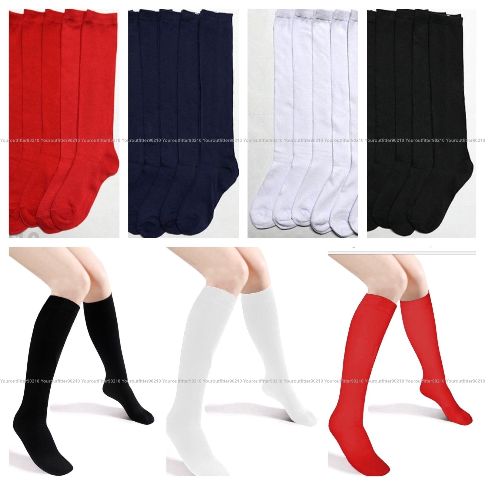 3, 6 & 12 Pairs High Uniform School Socks Women Girls White Black 9-11 6-8 Lot