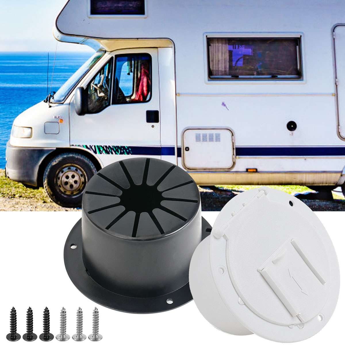 RV Camper Power Cord Cable Hatch Cover - White/Black