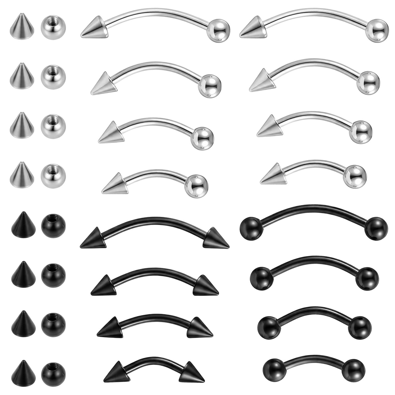 16 Pcs Eyebrow Piercing Jewelry 16G- Surgical 16G 6mm/8mm/10mm/12mm, clear