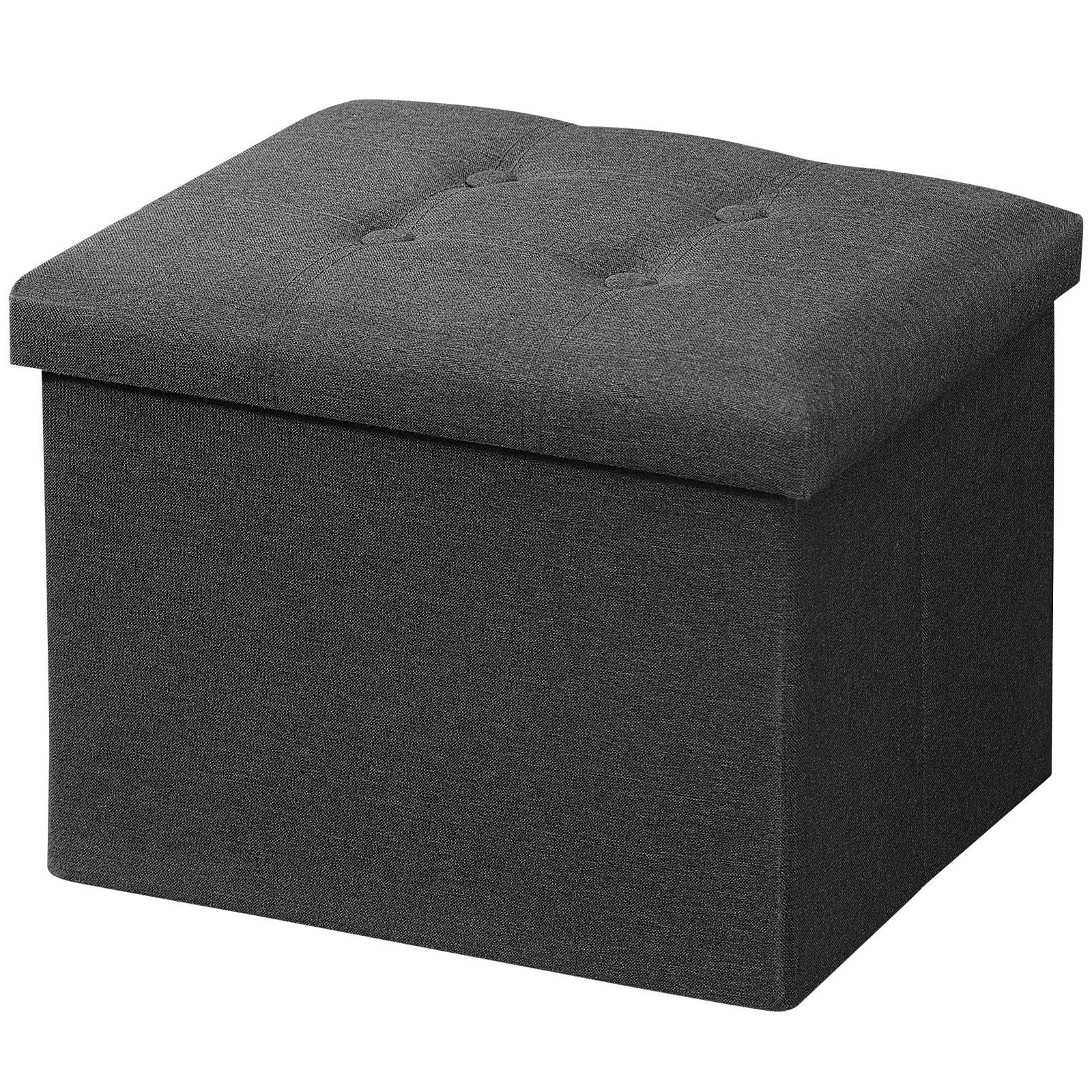 Storage Ottoman Folding Foot Rest Stool, 17 inches Linen Footstool Bench, Sho...