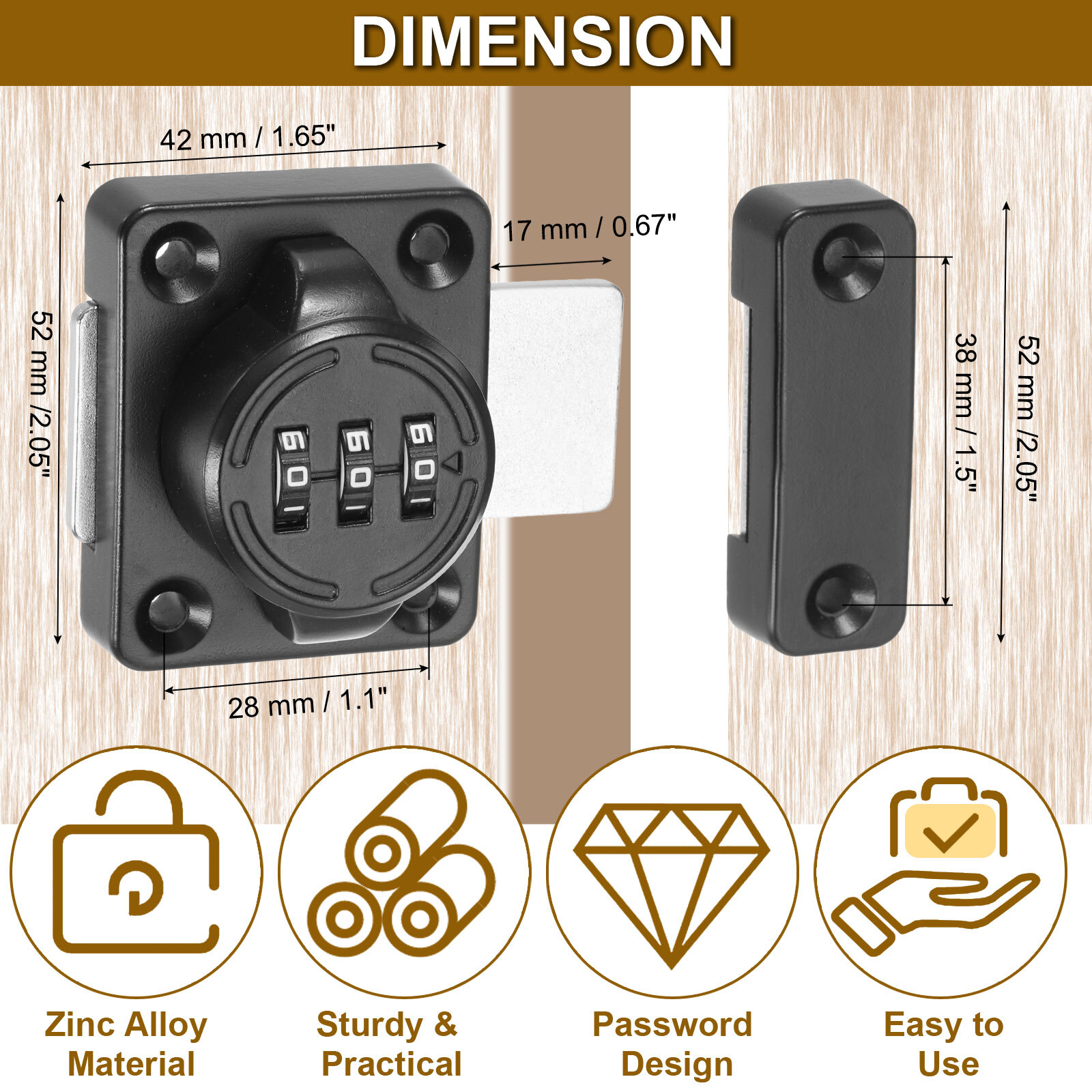 2 Pcs Combination Cabinet Latch Keyless Password Lock Black