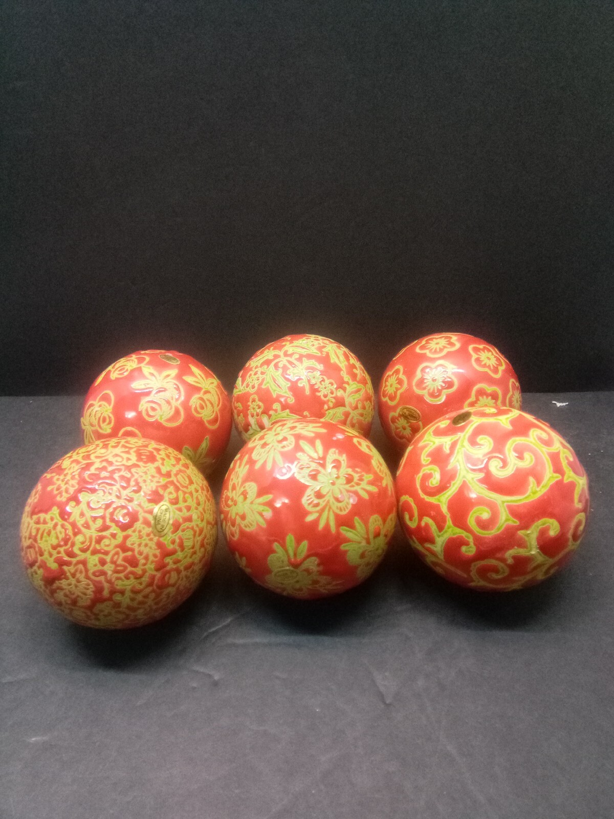 Red and Green 3"  Porcelain Ball Set Of 6 Decor Beautiful Floral