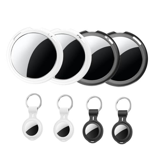 4 Pack Tracker Tags [Apple MFi Certified] Work with Apple Find Black+White