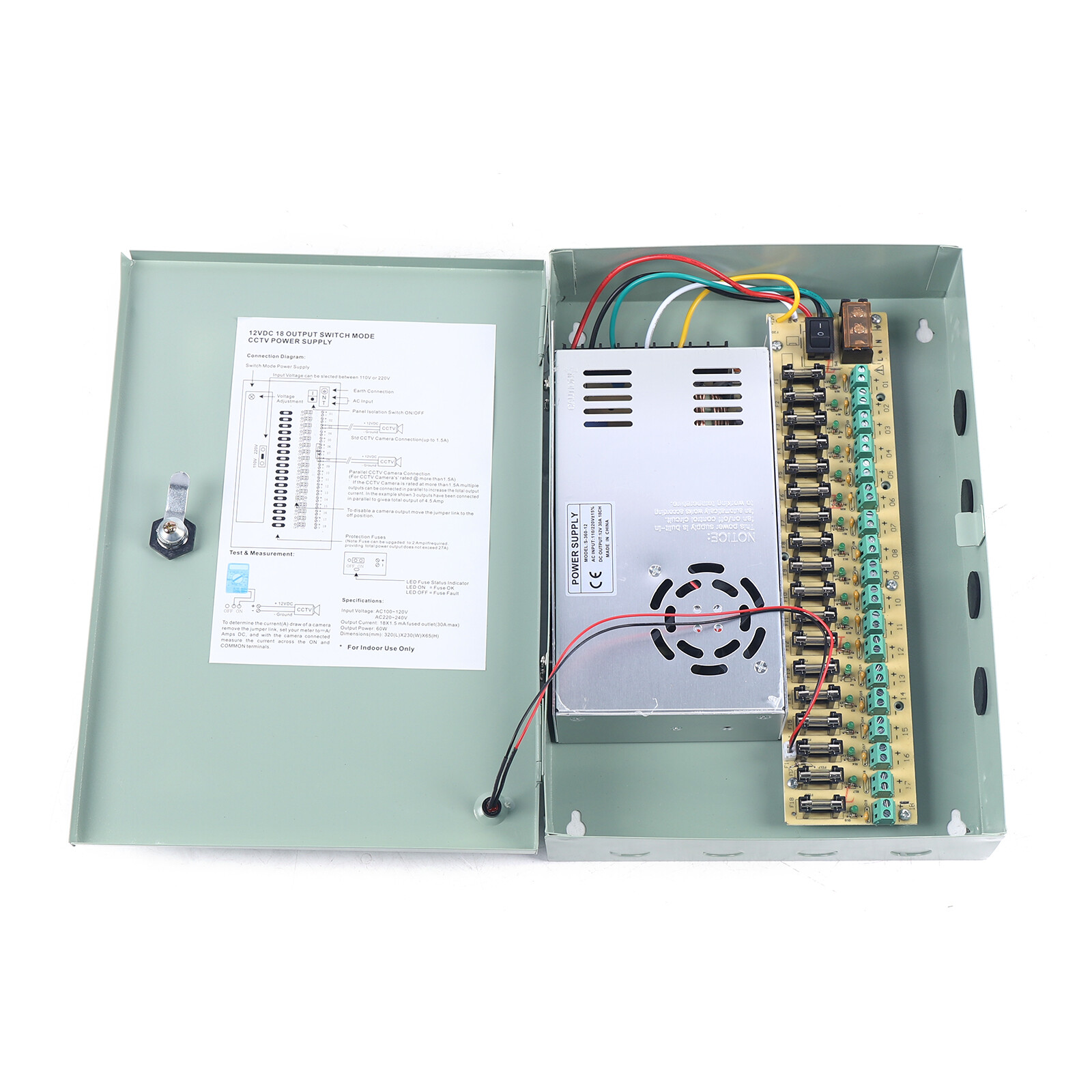 18 Channel Power Supply Distribution Box Case For CCTV Security Camera 12V 30A
