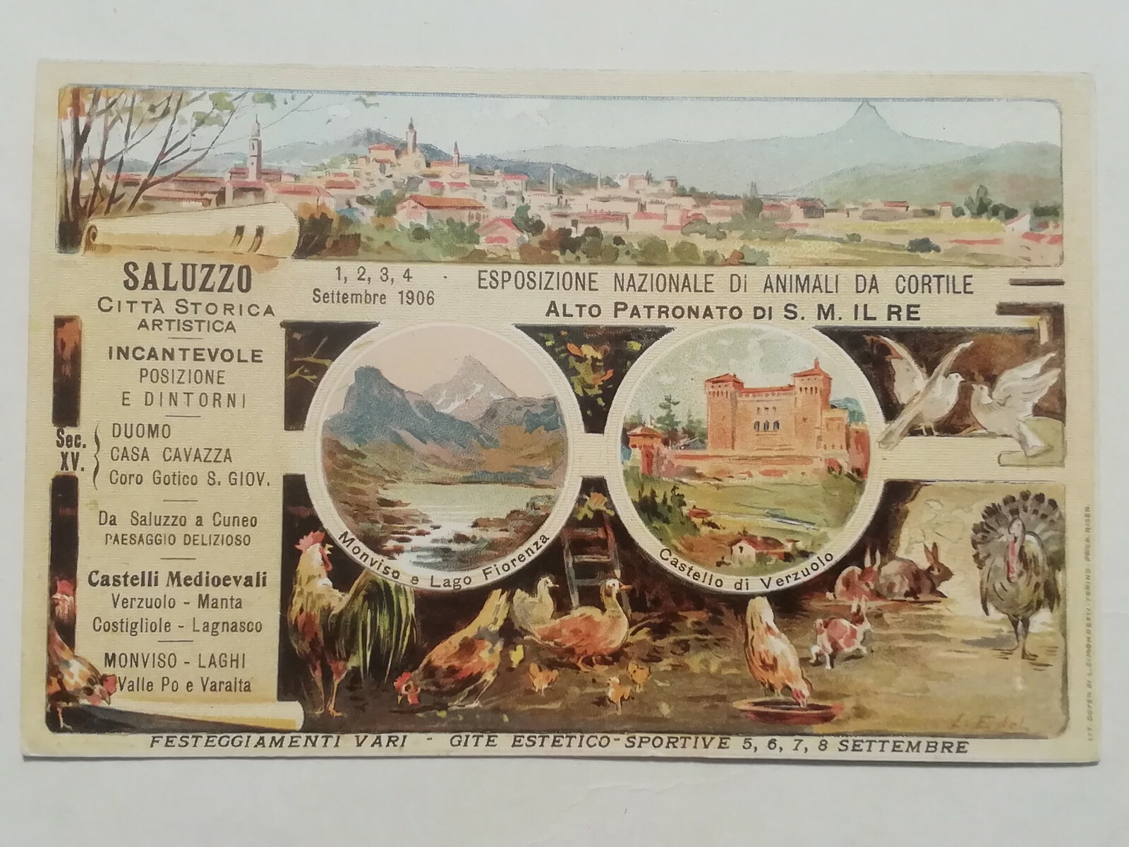 NATIONAL EXHIBITION POSTCARD SALUZZO YARD ANIMALS VERZUOLO MANTA