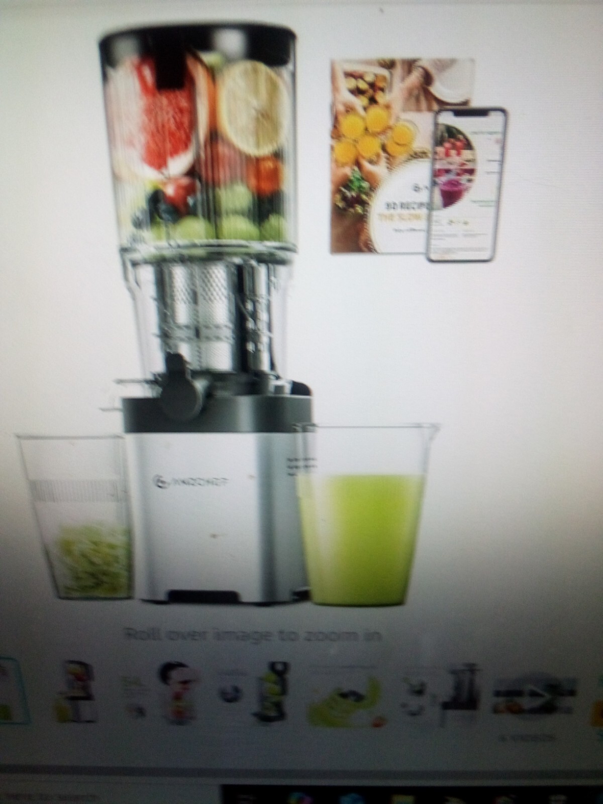 amz cold pressjuicer 5.2" large feed chute.  For whole fruits and vegetables.
