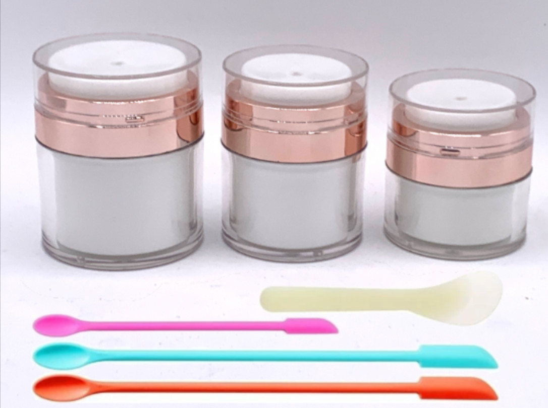 Airless Pump Bottles Empty Cosmetic Container w/ Silicone Spatula Set ROSE GOLD