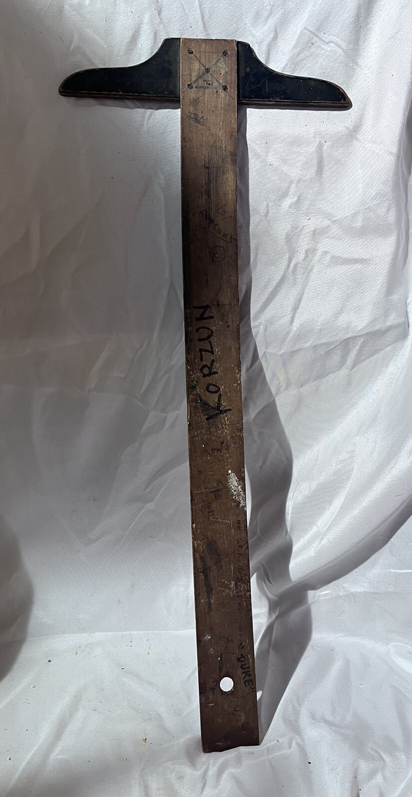 Vintage Stanley Wooden T-square- Well Used - Warped- Autographed by Tom, Korzun