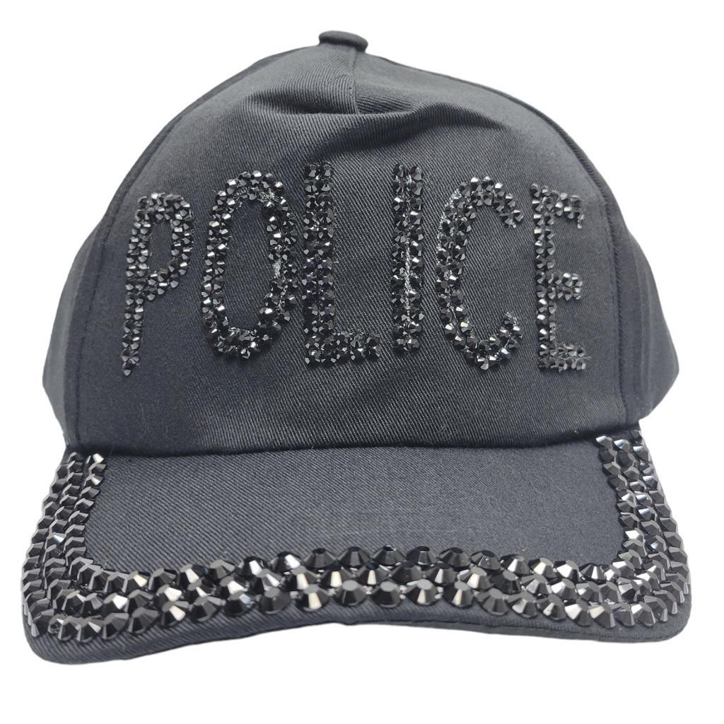 Studded Police Hat Cap Black Rhinestones Patrol Officer Cop Costume 999475