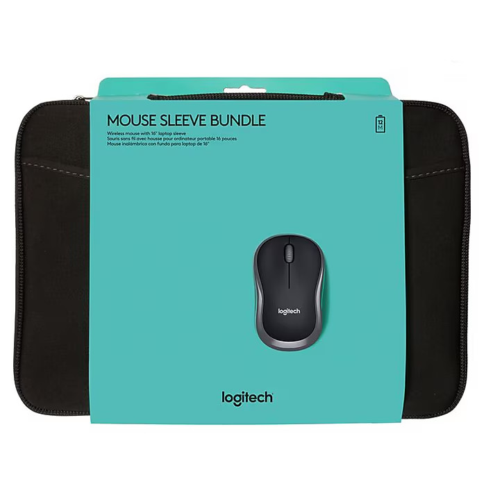 Logitech 16" Laptop Sleeve & M185 Wireless Mouse Bundle Black 910-004806