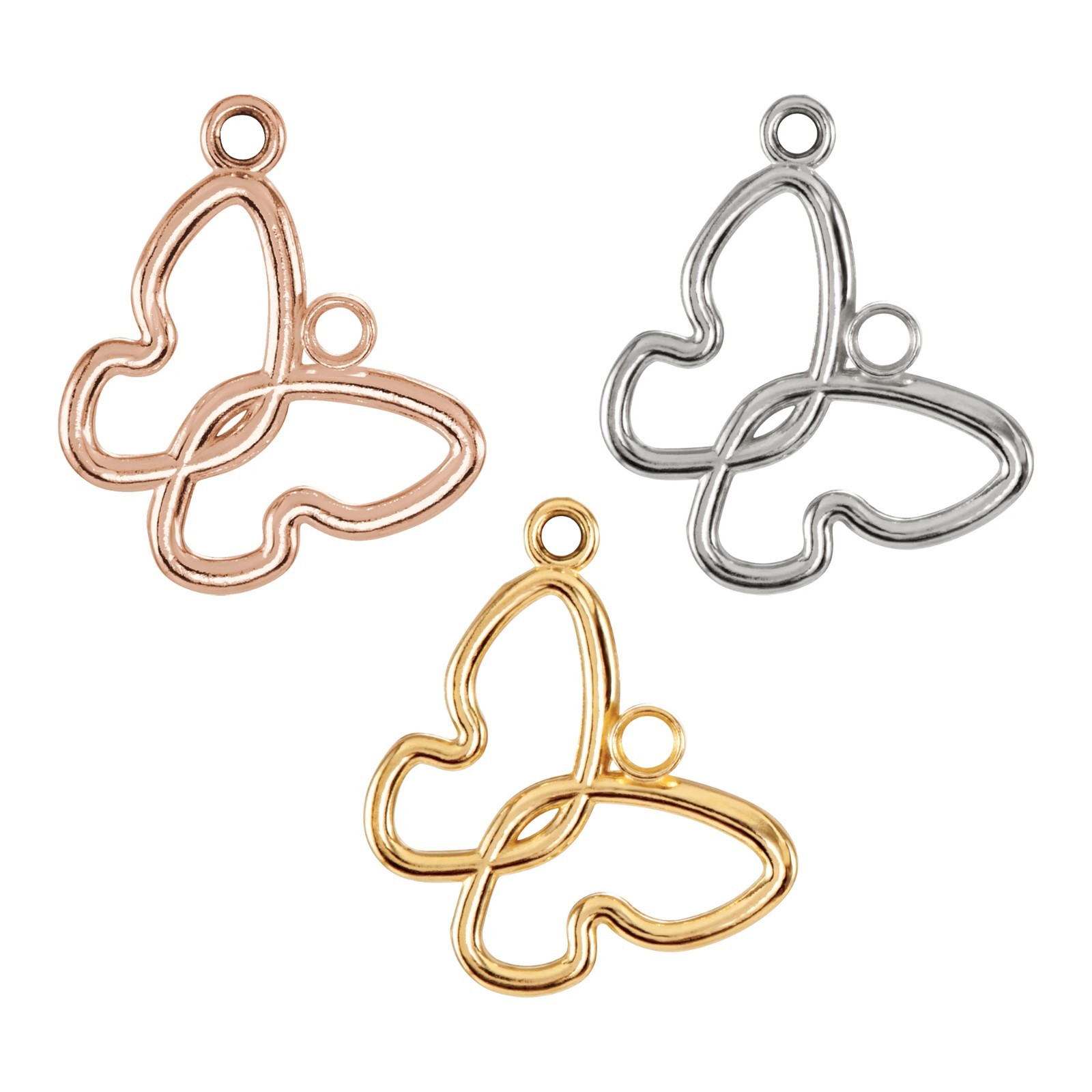 14K  Solid Gold & Silver 1.75 mm Round Accented Butterfly Left Dangle
