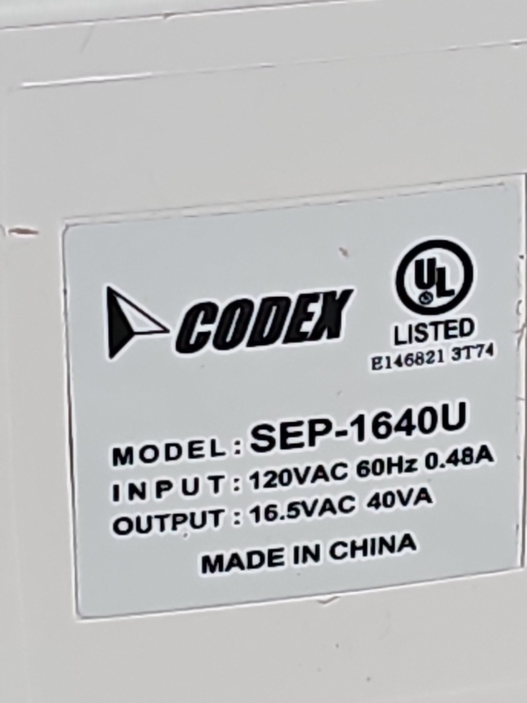 Bosch D1640 Plug In Transformer 16.5VAC 40VA - New