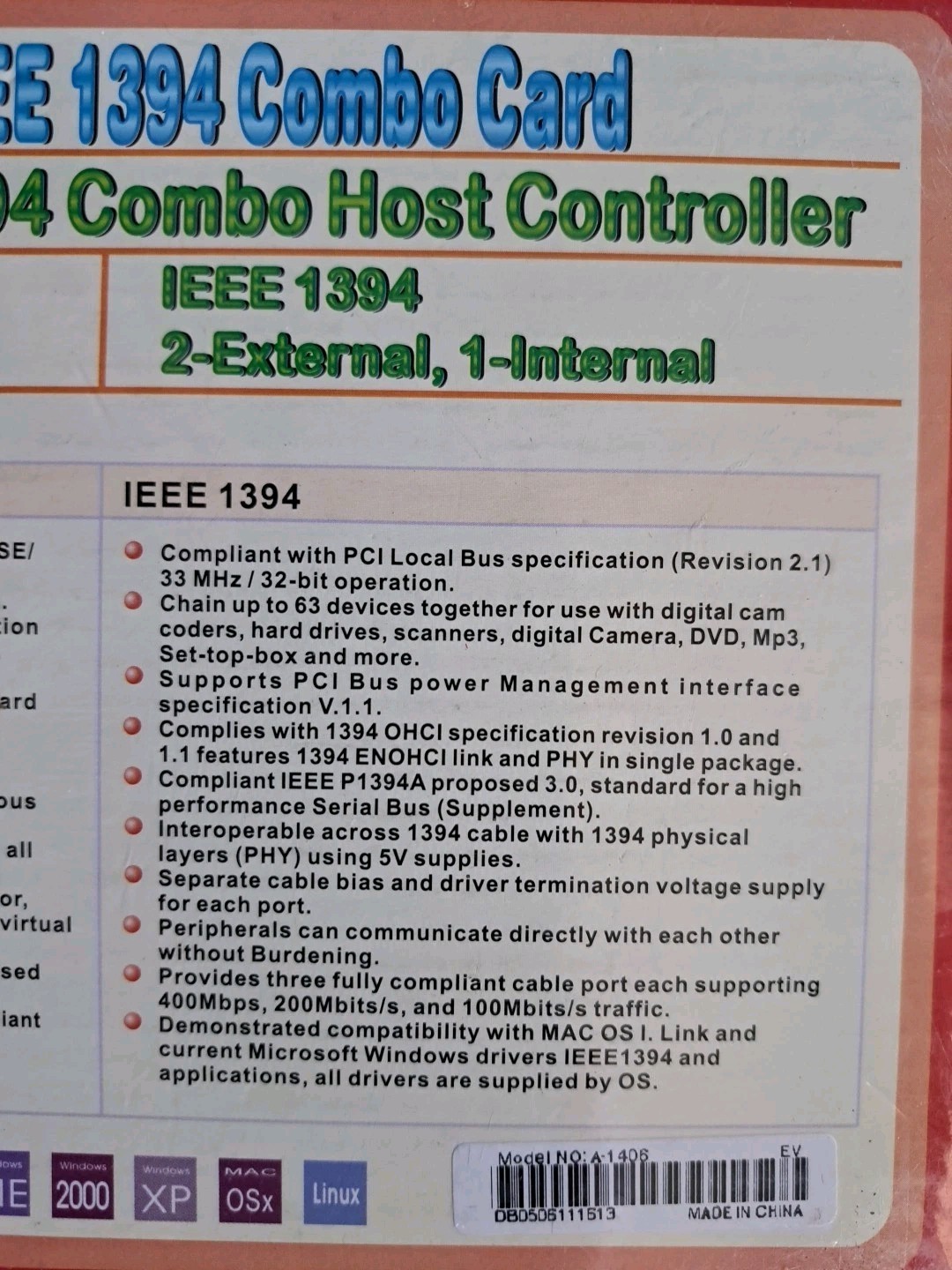 NOS USB 2.0 & IEEE Combo Card PC Adapter Mac & PC Sealed