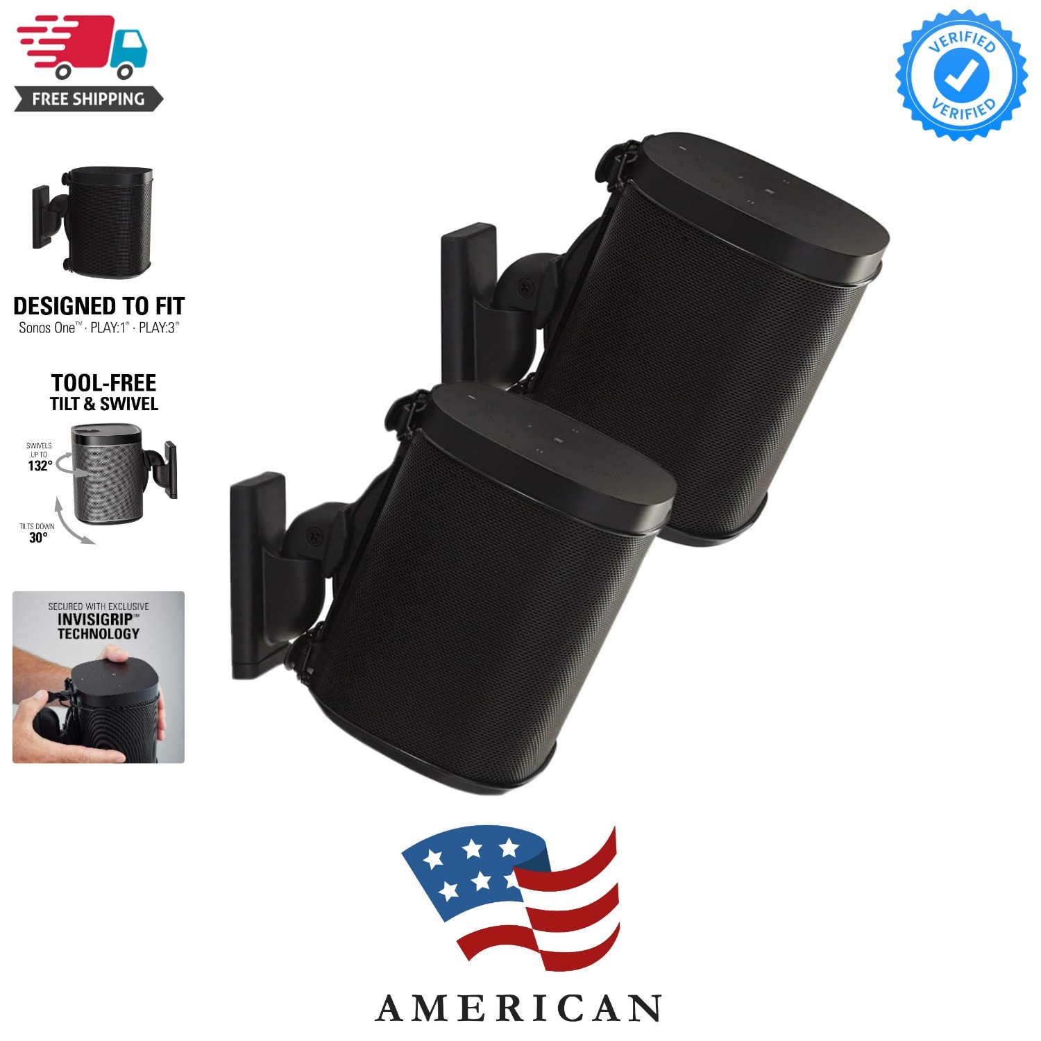 Adjustable Sonos Wall Mount for Sonos One, Play:1, & Play:3 - Tool Free Tilt ...