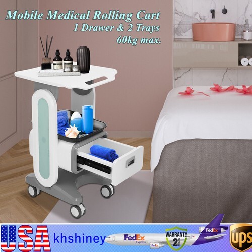 3 Tiers Lab Carts Mobile Medical Cart w/ 1 Drawer & 2 Tray Lab Serving Cart US