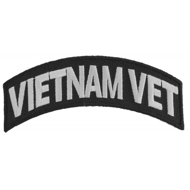 Patch, Small Rocker (Iron-On), Vietnam Military Vet White on Black, 3.75" x 1.5"