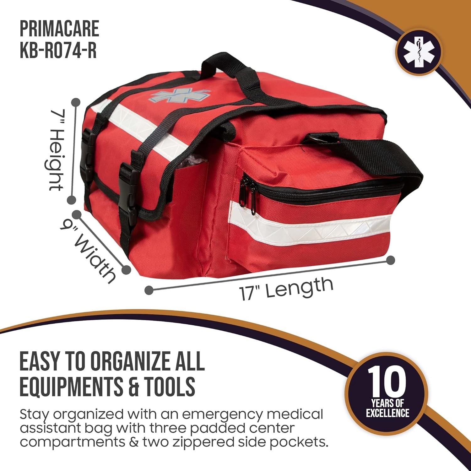 Versatile Red EMT Trauma Bag - 17" x 9" x 7", Multiple Compartments Included