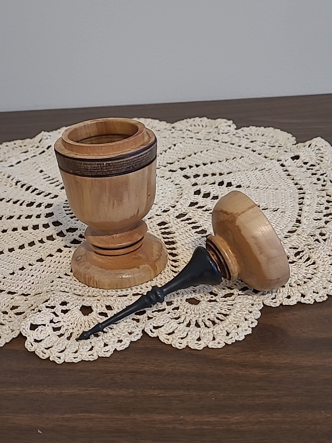 Trinket Box Hand Turned signed Spiral Top Two Pieces