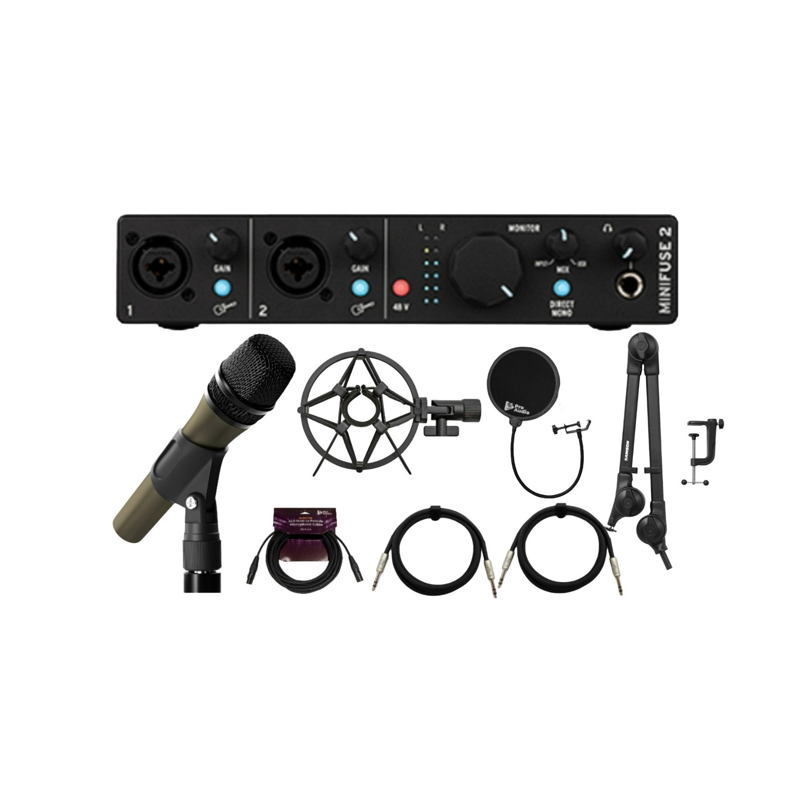 Arturia MiniFuse 2 USB C Audio Interface Microphone 2x TRS Cable Bundle