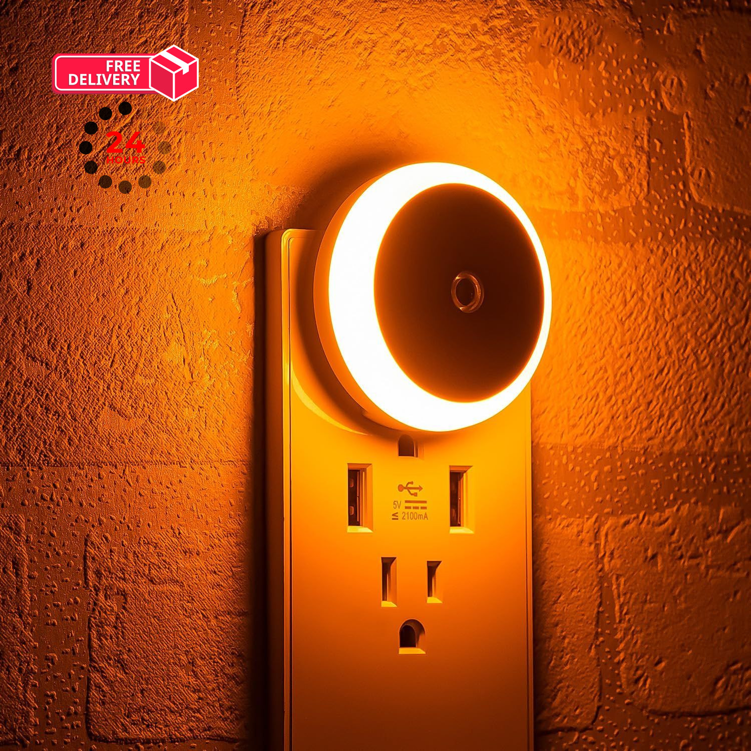 Amber Night Light Plug in, Dusk to Dawn Sensor, Blue 2 Pack,