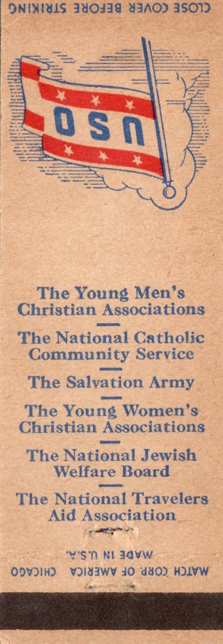 Vintage Matchcover U S O The Young Mens Christian Associations