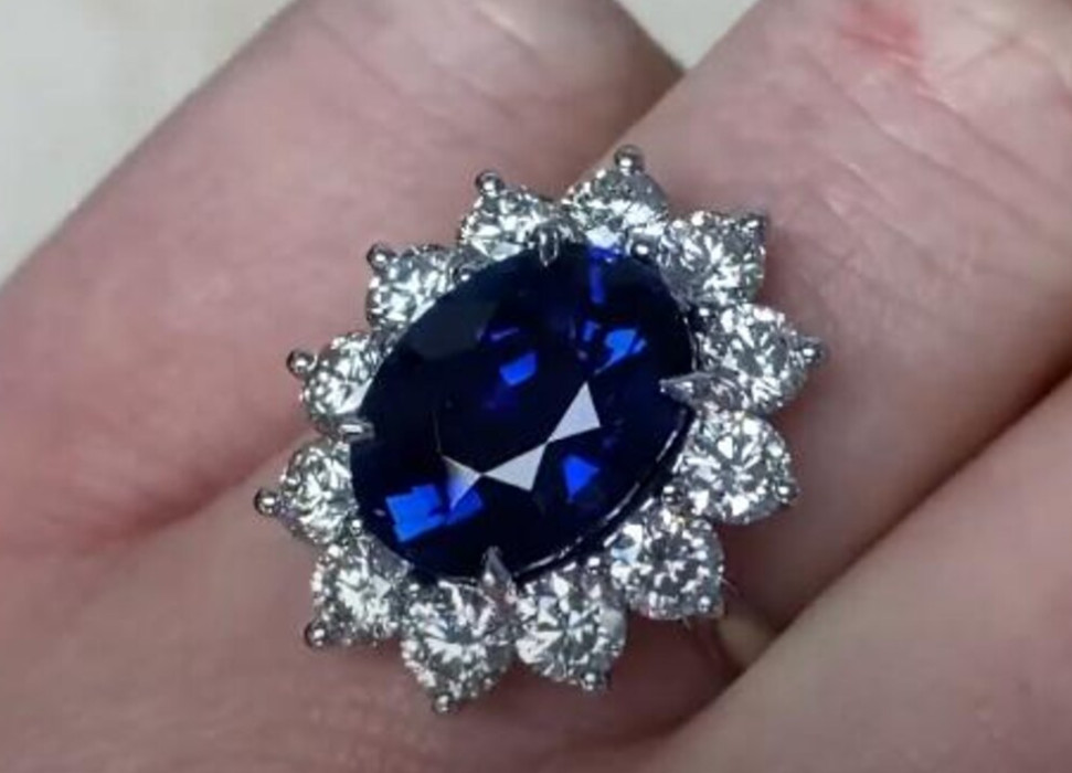 Blue Sapphire Ring 925 Sterling Silver Floral Ring Victorian Wedding Bridal Ring