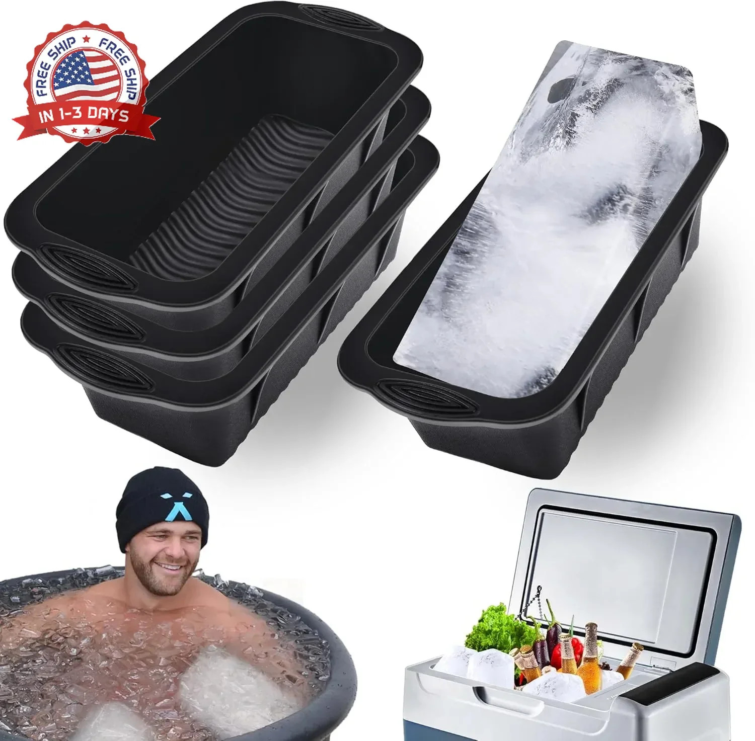 XANGNIER Extra Large Ice Block Mold,4 Pack 9.4lbs Ice Cubes for Cold Plunge or C