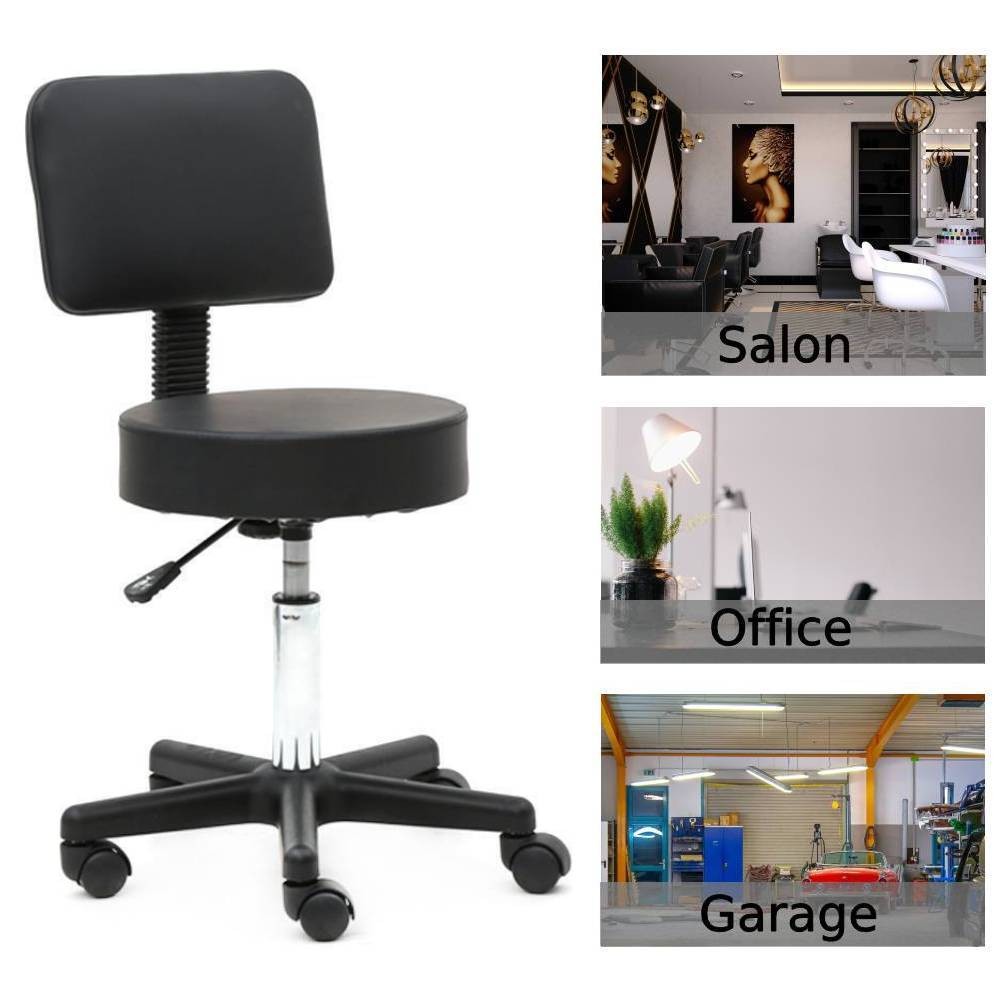 Rolling Garage Stool Salon Swivel Stool Adjustable Mechanic Work Shop Seat Black