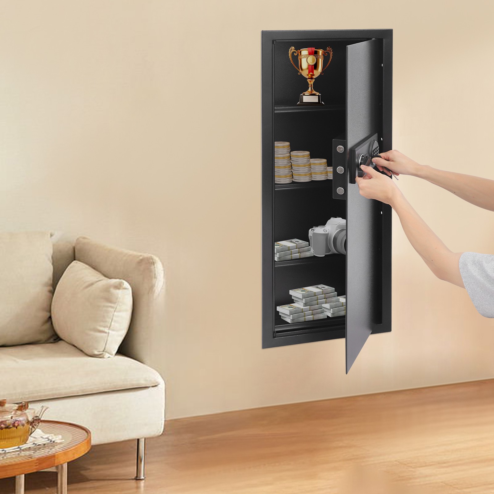 Fireproof Hidden Lock Wall Safe With Keys Cash Jewelry Superior Home Security