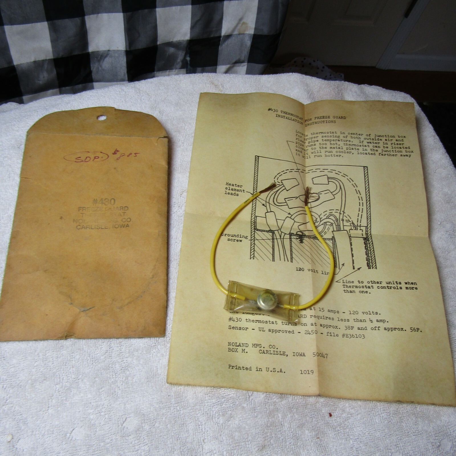 Noland Mfg Carlisle Iowa USA #430 Thermostat for Freeze Guard NOS w Instructions