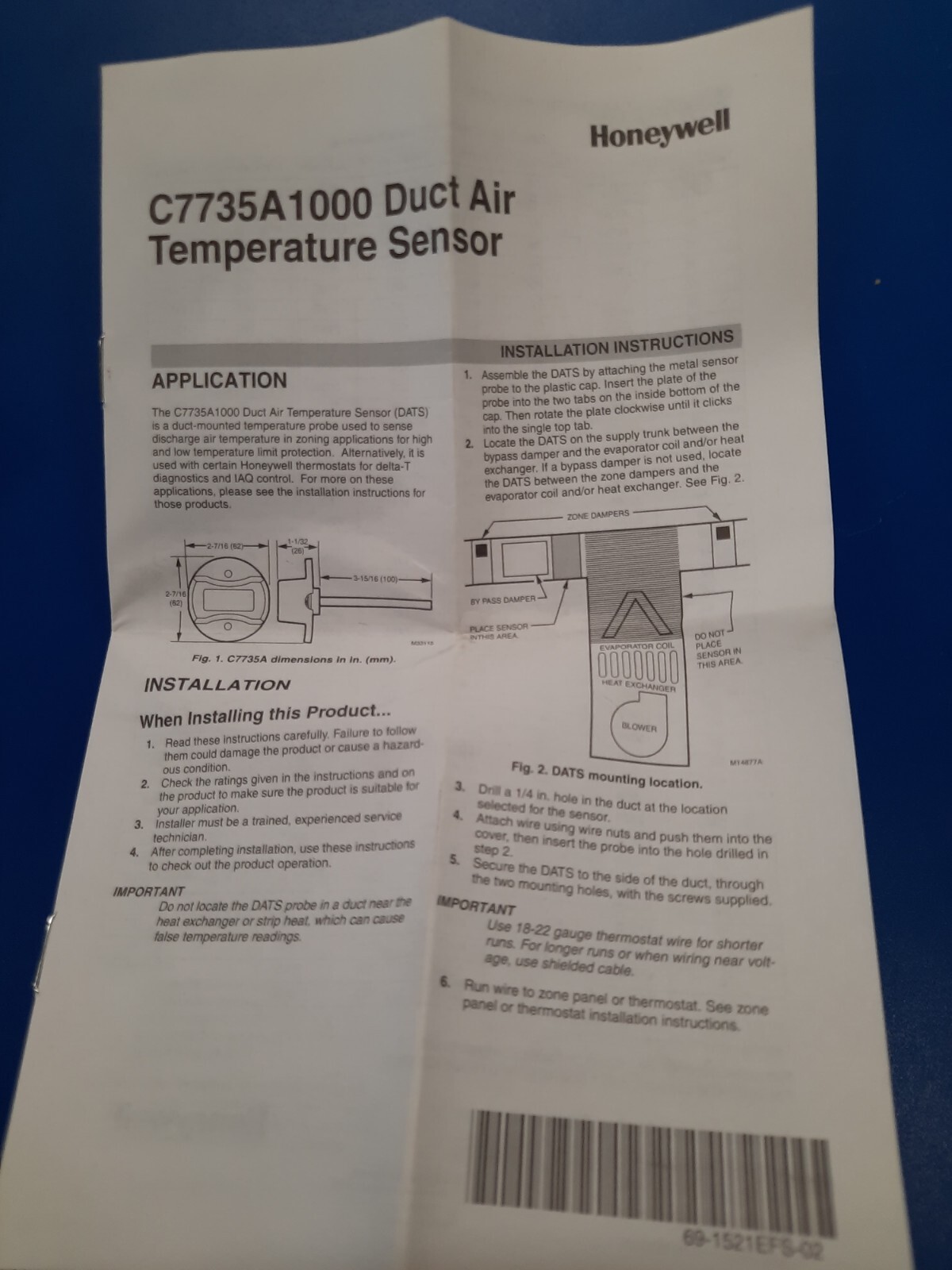 HONEYWELL - C7735A1000 - DISCHARGE AIR TEMPERATURE SENSOR