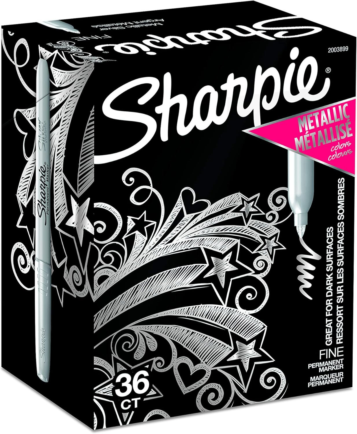 Metallic Permanent Markers, Fine Point, Metallic Silver, 36 Count