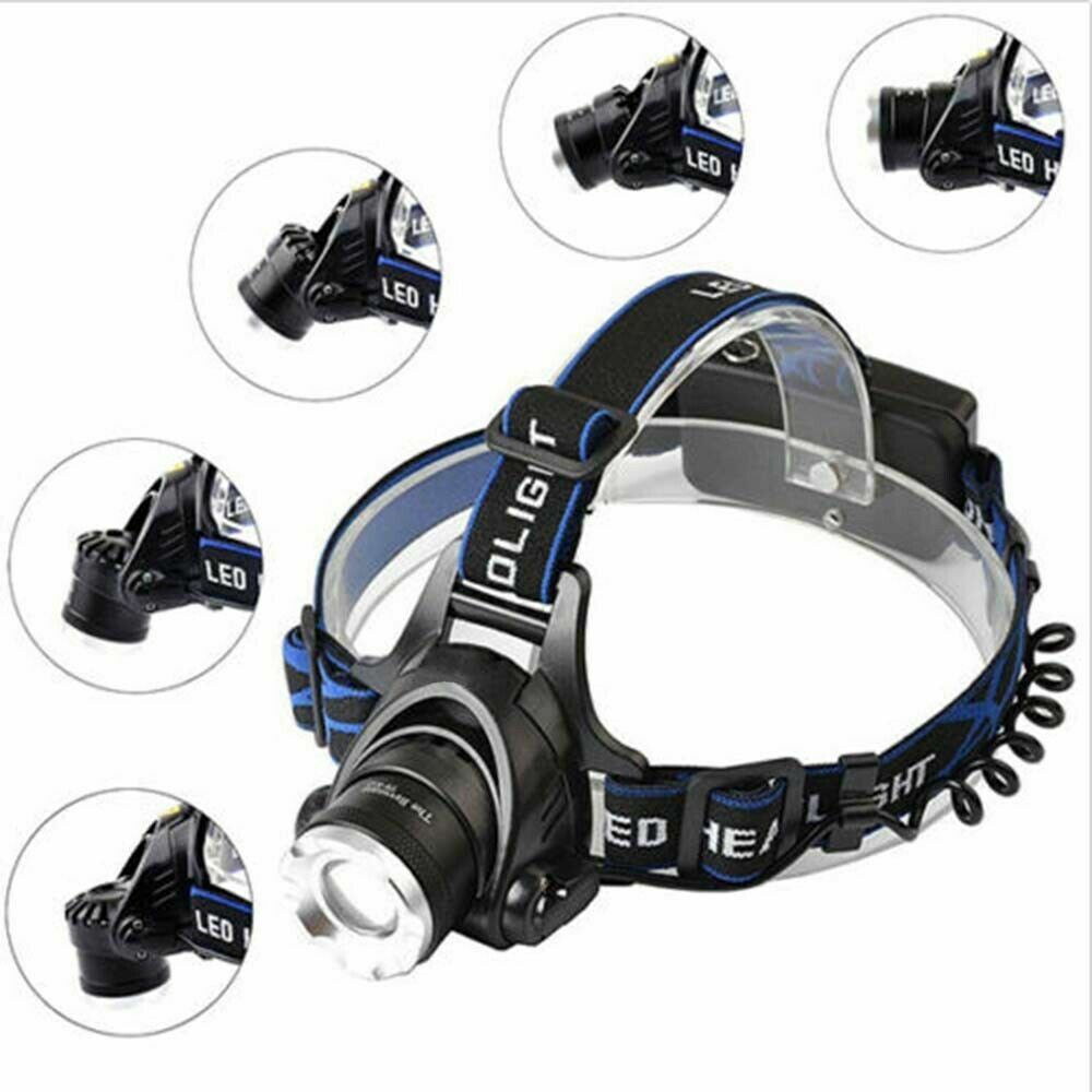 Rechargeable Head light LED Tactical Headlamp Zoomable+2x Charger+Batt